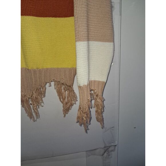 A Peach Love California Junior's Sweater Raggedy Distressed Striped Grungy L - Picture 9 of 11